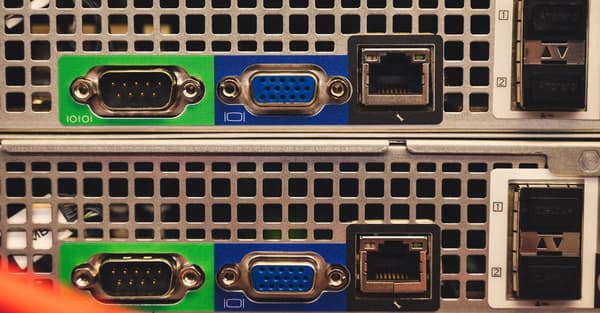 Detailed view of Ethernet and VGA ports on a server highlighting connectivity features.