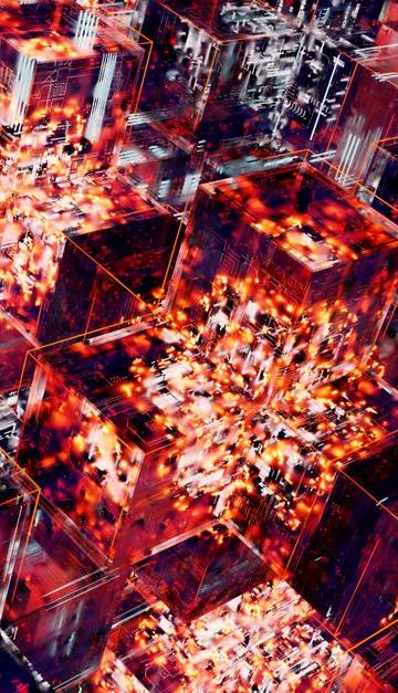 Abstract image featuring digital cubes with vibrant LED lighting effects, representing technology.