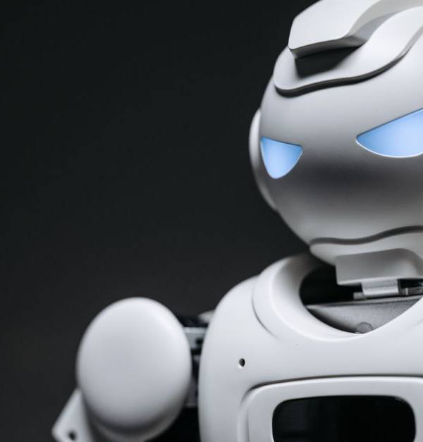 High-tech robot toy with a gray background in studio lighting.