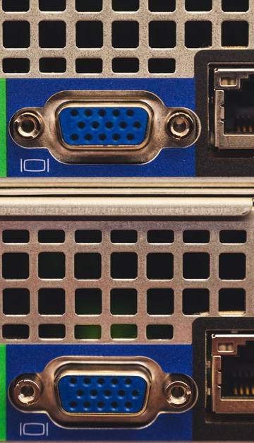 Detailed view of Ethernet and VGA ports on a server highlighting connectivity features.