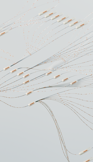 Abstract illustration depicting complex digital neural networks and data flow.