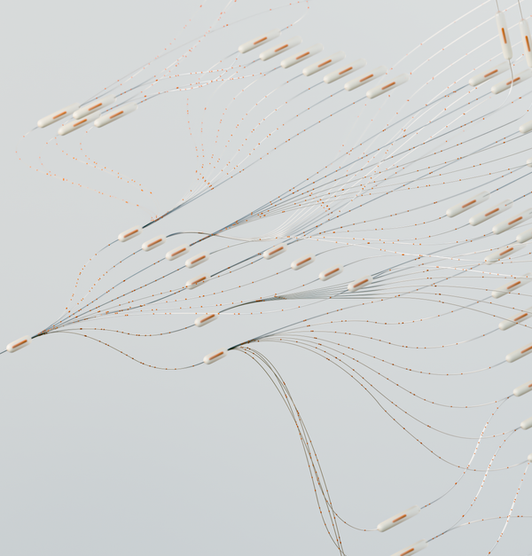 Abstract illustration depicting complex digital neural networks and data flow.