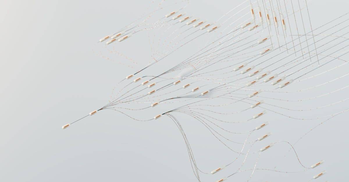 Abstract illustration depicting complex digital neural networks and data flow.