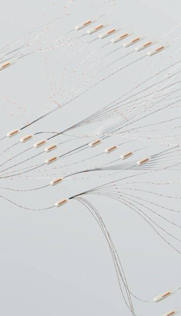 Abstract illustration depicting complex digital neural networks and data flow.