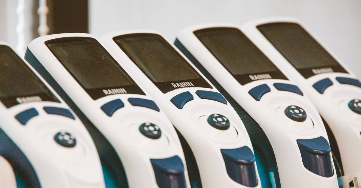 Close-up of medical devices lined in a row, showcasing technology and design.