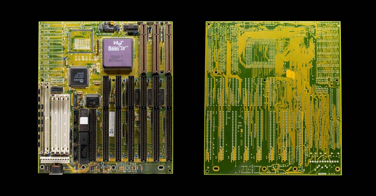 Detailed image of a vintage motherboard featuring an Intel 486 chip, showcasing the complexity of retro computing components.