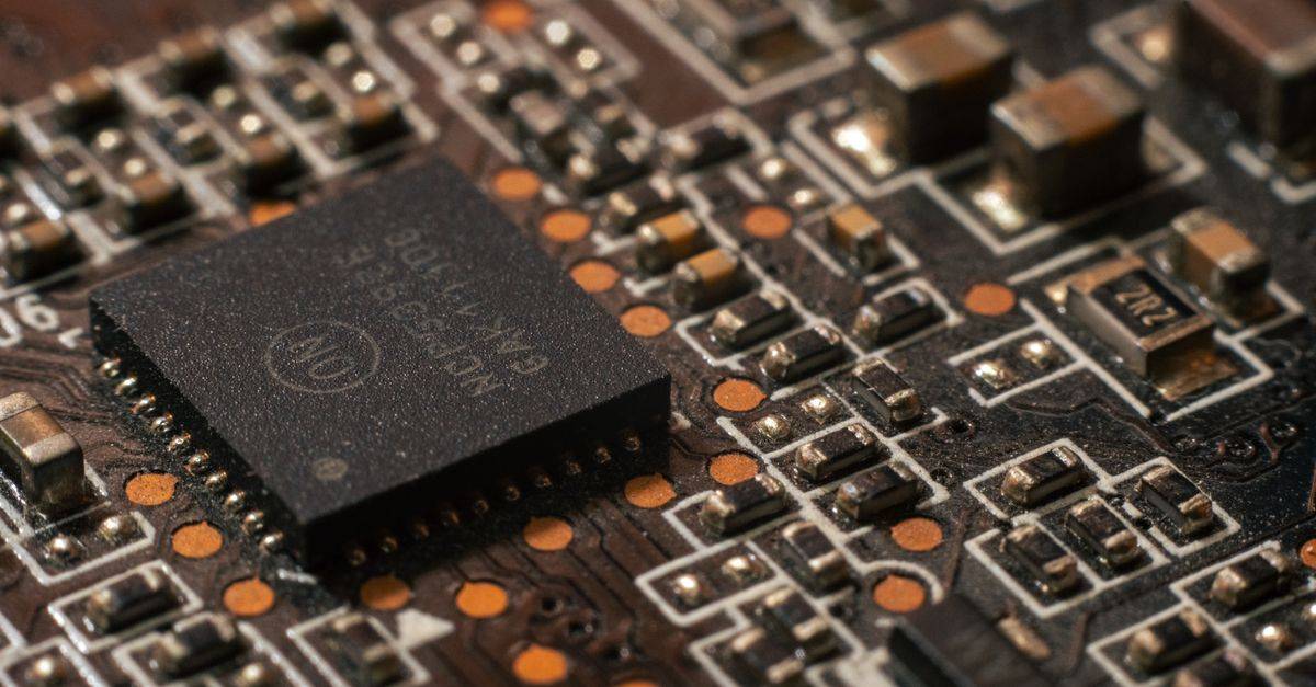 Detailed close-up of a computer circuit board showcasing electronic components.